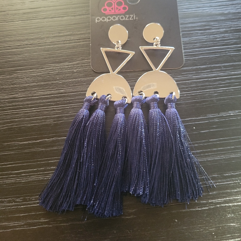 Paparazzi Silver and Navy Tassel Earrings